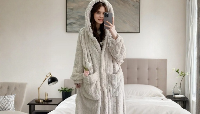 Women’s Hooded Cosy Fleece Robe - 3 Designs & 4 Sizes