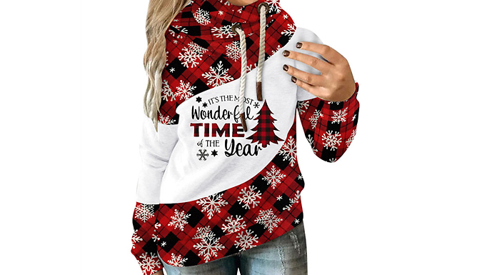 Women's Christmas Plaid High Neck Hoodie - 4 Designs & 5 Sizes