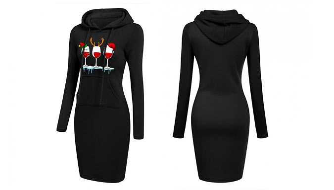 Christmas Wine Glass Hooded Dress - 5 Colours & 4 Sizes