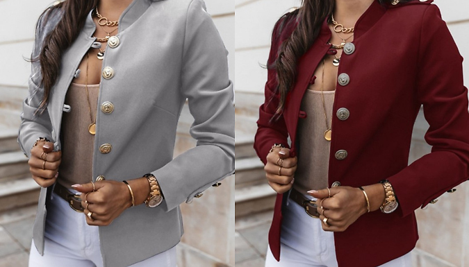 Women's Military Style Gold Button Jacket - 8 Colours & 5 Sizes