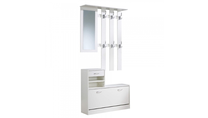 White Wall Mounted Coat Rack with Storage Cupboard