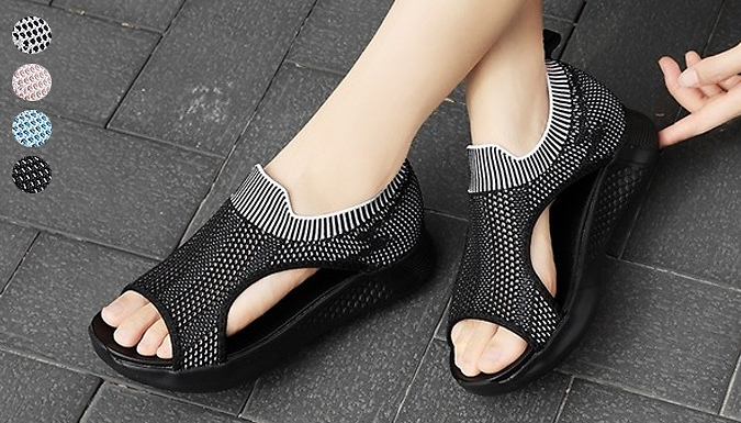 Ladies Breathable Fashion Women Sandals Open Toe Flat Black in