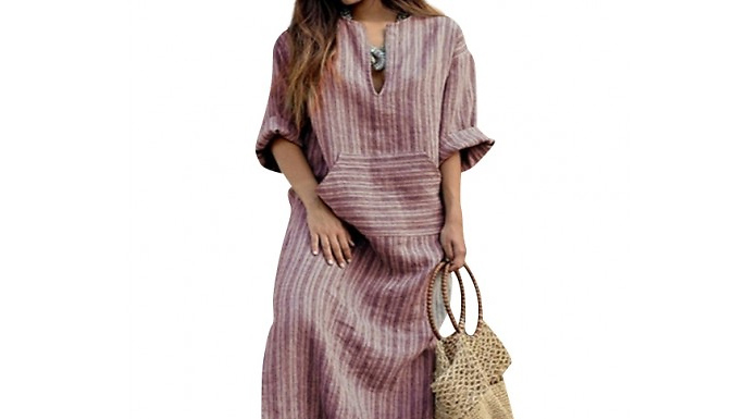 Striped Tunic Style Maxi Dress - 3 Colours & 5 Sizes