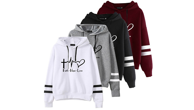 'Faith Hope Love' Casual Hoodie - 4 Colours & 5 Sizes from Go Groopie IE