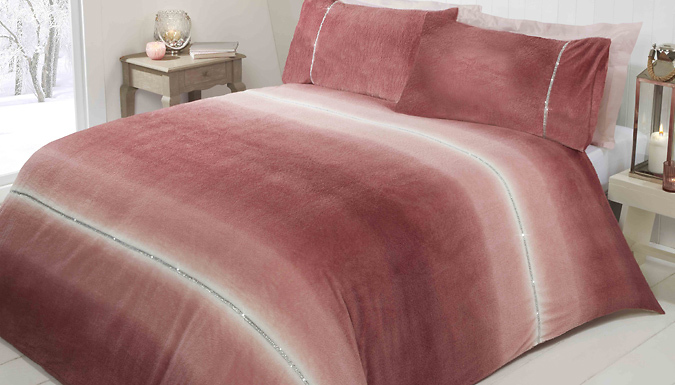 Diamante-Detail Teddy Fleece Duvet Set - 2 Colours & 3 Sizes