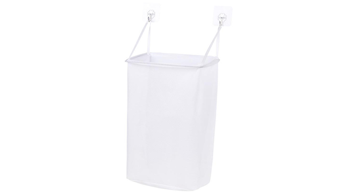 Wall-Hanging Laundry Basket With Hooks