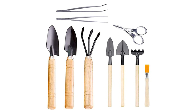 10-Piece Mini Wooden Handle Gardening Tool Set