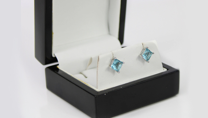 Blue Gem Created Diamond Stud Earrings With Jewellery Box