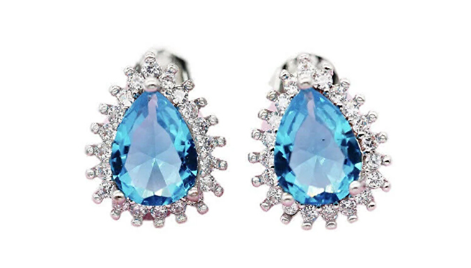 Pear-Cut Blue Gemstone & Created Diamond Stud Earrings