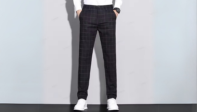 Men's Grid Print Slim Fit Trousers - 2 Colours