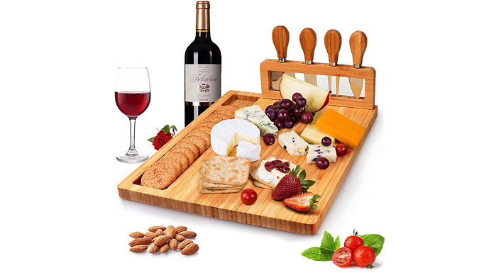 Bamboo Cheese Board or Stainless Steel Knife Set - 7 Options