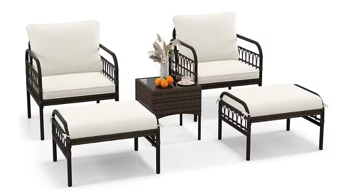 5-Piece Outdoor Bistro Set - 2 Chairs, 2 Ottomans & Coffee Table!