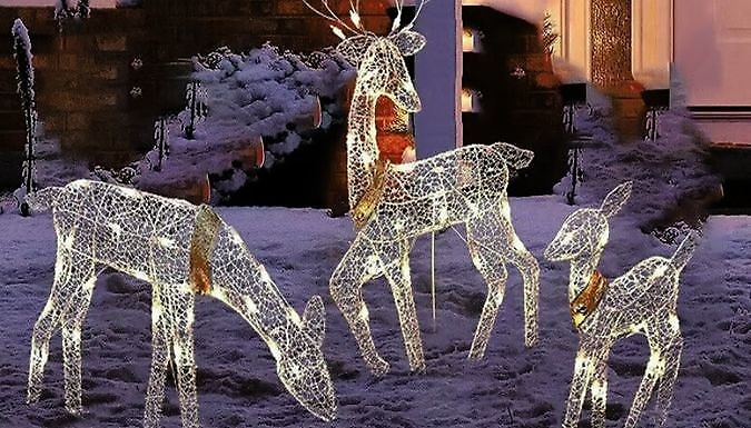 Set of 3 Christmas Light-Up Garden Reindeer Ornaments