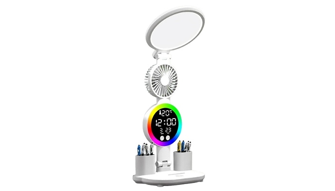 Multi-functional LED Desk Lamp with Clock - Optional Fan!