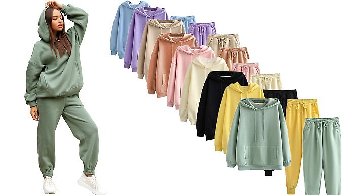 Women s Oversized Fleece Tracksuit Set 9 Colours 4 Sizes