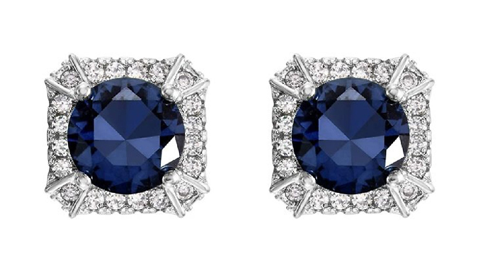 Circle-Cut Blue Gemstone & Created Diamond Stud Earrings