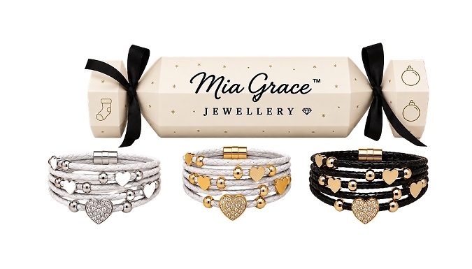 3-Piece Leather Bracelet Set Encrusted with Crystals From Swarovski - with Cracker Gift Box!