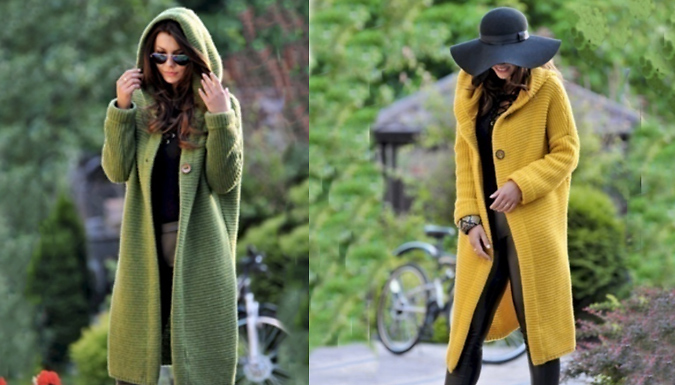 Hooded Chunky Knit Cardigan - 4 Colours & 5 Sizes at Go Groopie