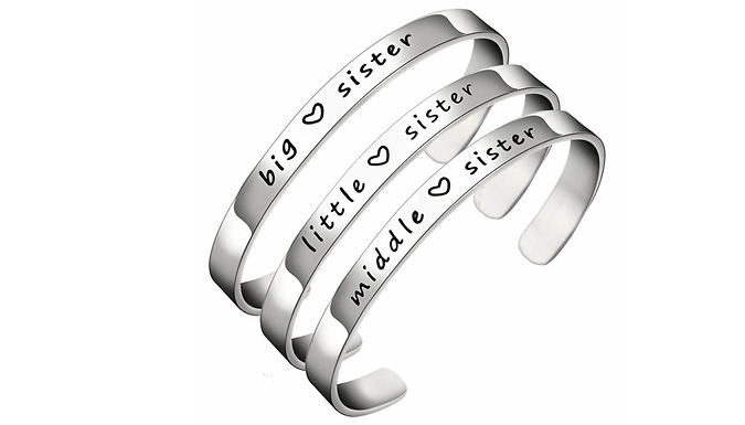 Big, Middle or Little Sister Engraved Cuff Bracelet - 1, 2 or 3 Bracelets