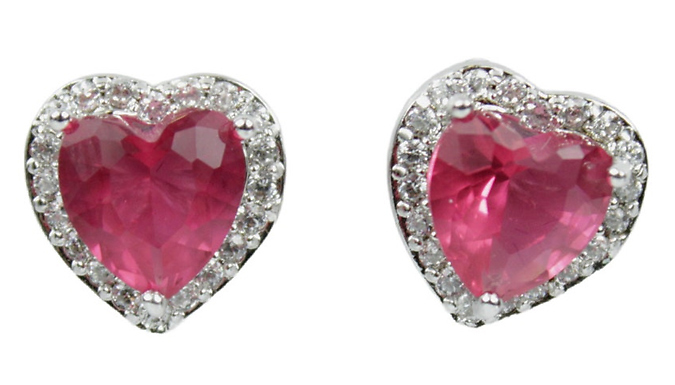 Created Diamond & Pink Gemstone Heart-Cut Stud Earrings