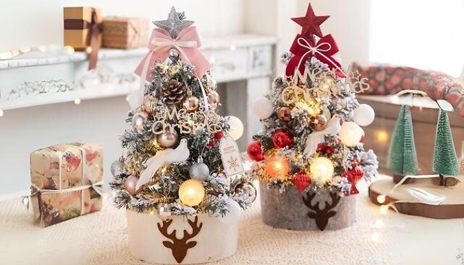 Mini Themed Flocked Christmas Tree Set - 2 Colours