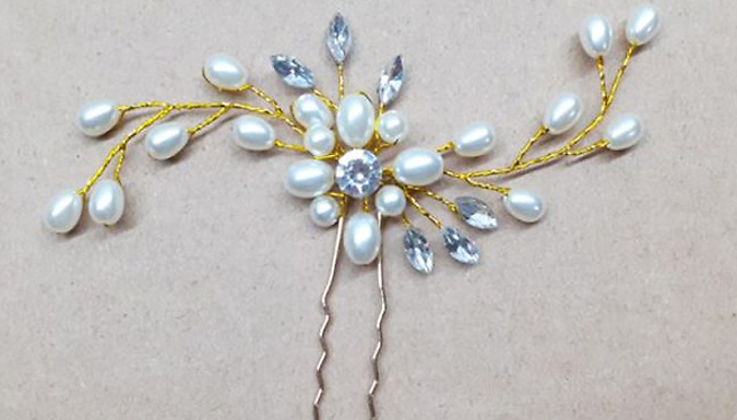 Imitation Pearl & Crystal Flower Hair Pin - 3 Colours