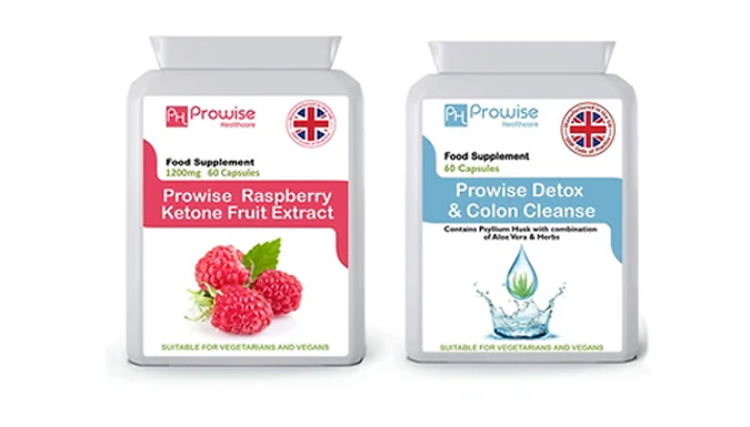 1-Month Supply of Prowise Raspberry Ketones & Colon Cleanse Detox Supplements - 1, 2 or 3-Pack