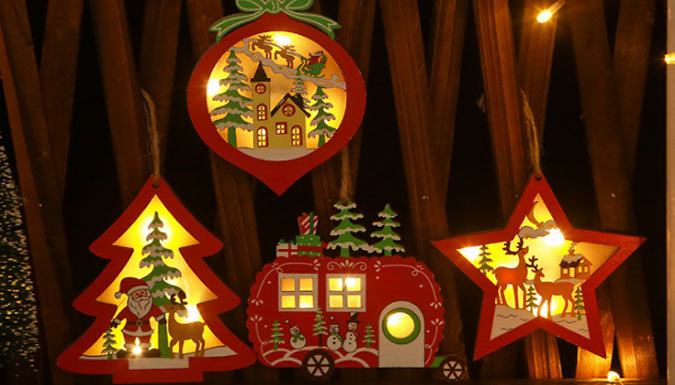 4-Pack of LED Light-Up Festive Scene Tree Ornaments