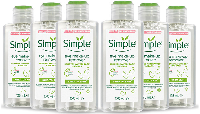 6, 12 or 24-Pack of Simple 'Kind to Skin' Eye Make-Up Remover - 125ml Bottles