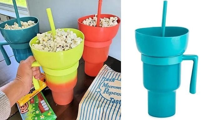 Snack Cup with Straw, 2 in 1 Cup Combo for Drink Snack Bowl