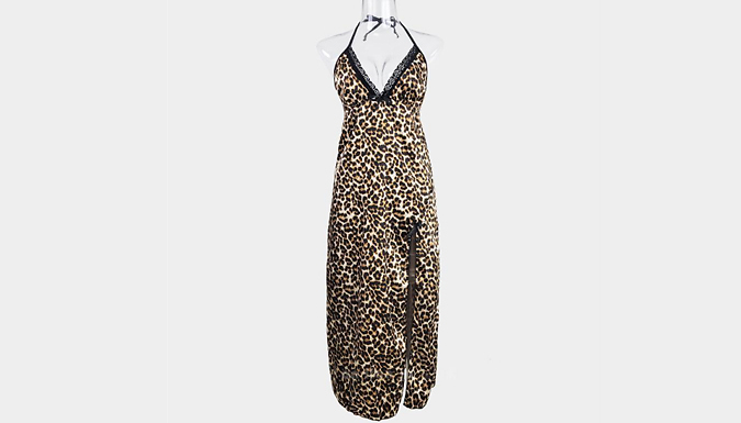 Women's Leopard Print V Neck Nightgown - 3 Sizes