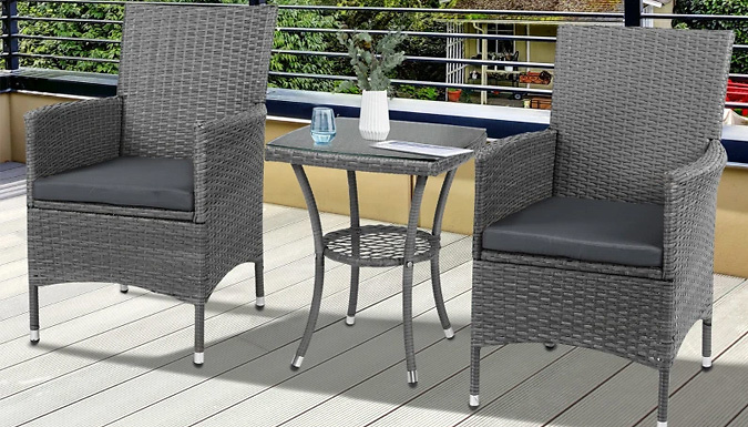 2-Seater Rattan Bistro Table & Chairs Set
