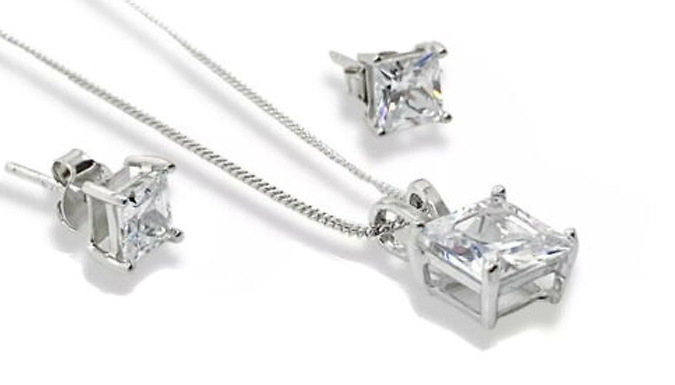 Princess Necklace & Stud Earrings Created Diamond Jewellery Set