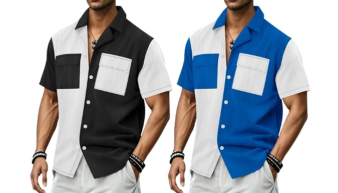 Men's Colour-Blocked Short-Sleeve Casual Shirt - 4 Colours, 6 Sizes!