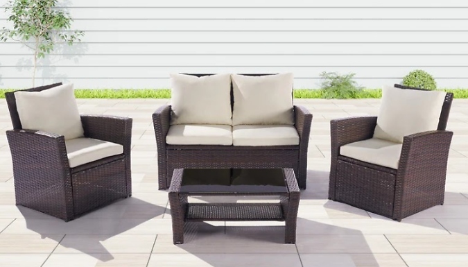 4-Seater Rattan Garden Furniture Chairs & Table Set