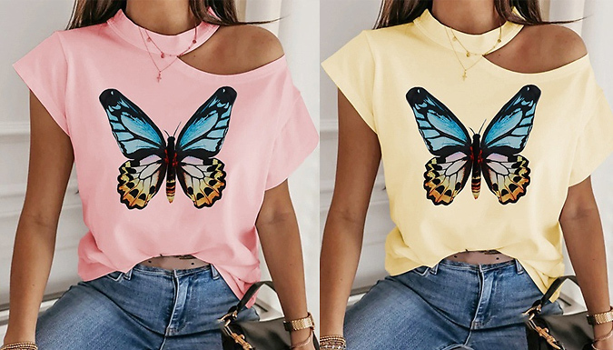 Butterfly Print Short Sleeve Top - 4 Colours & 4 Sizes from Go Groopie IE