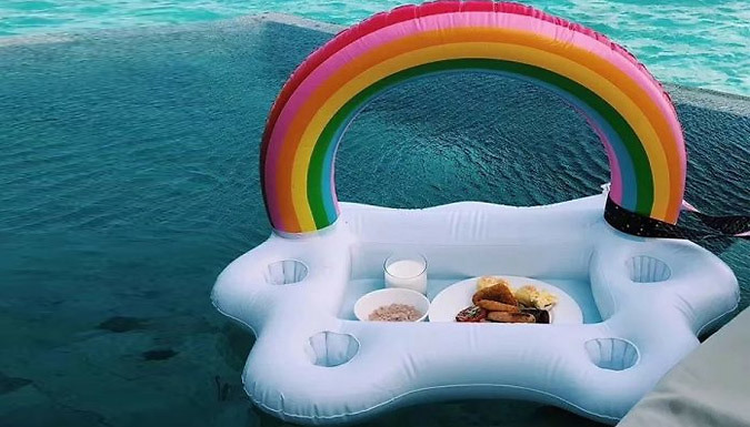 Justgiftdirect Rainbow Cloud Inflatable Pool Float With Cup Holders