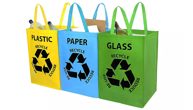 Premier Housewares Recycling Bags/Recycling Bin/Plastic Glass Paper  Recycling Bags with Handles/Multicoloured - Set of 3