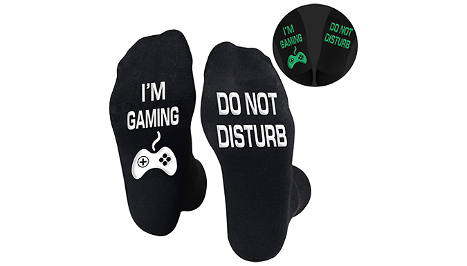 3x Pairs of Glow-In-The-Dark Novelty Gaming Socks - 2 Designs
