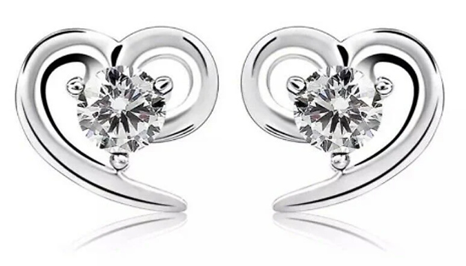 White Gold Finish Created Diamond Heart Stud Earrings