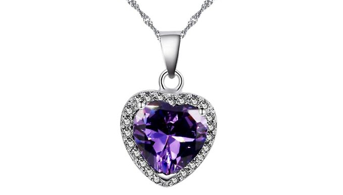 Heart Cut Purple Gem Created Diamond Necklace