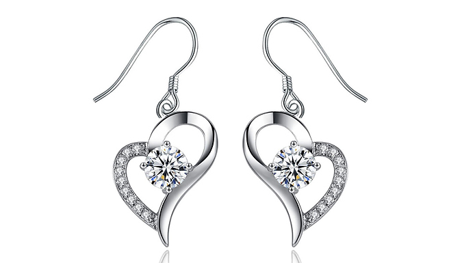 Heart Shaped Pendant & Earrings with Crystals