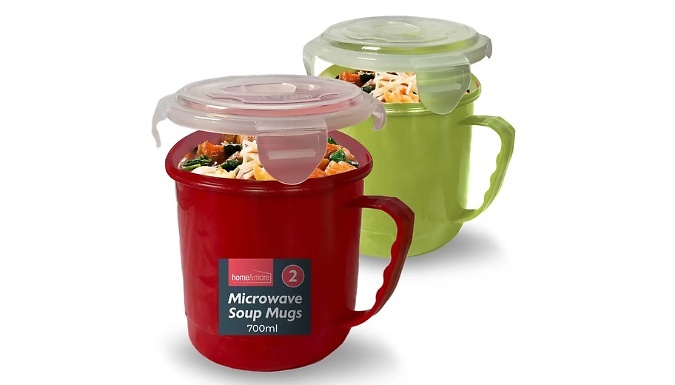 2 Pack Microwave 700ml Soup Mug with Lid