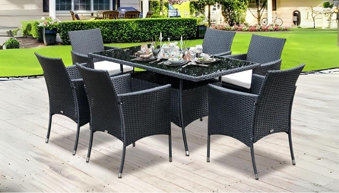 Outsunny 7-Piece Outdoor PE Rattan Garden Dining Set - 2 Colours