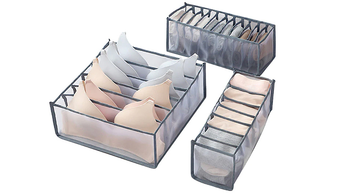 6, 7 or 11-Grid Underwear Organiser - 3 Colours