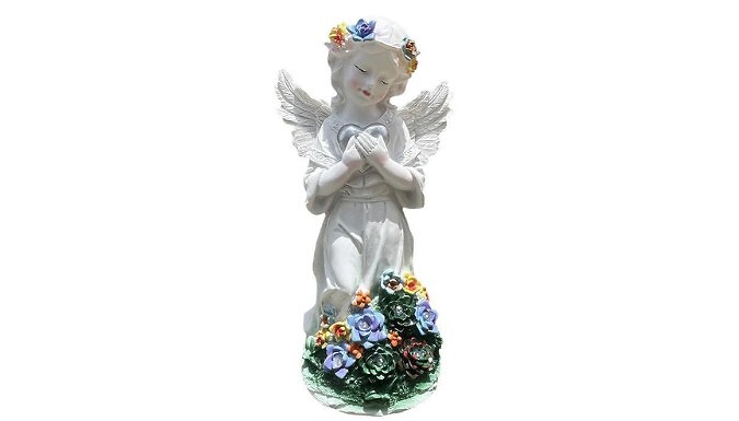 Solar-Powered Praying Angel Resin Statue