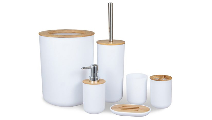 4-6 Piece Bamboo Matching Bathroom Accessories Set - 3 Colours