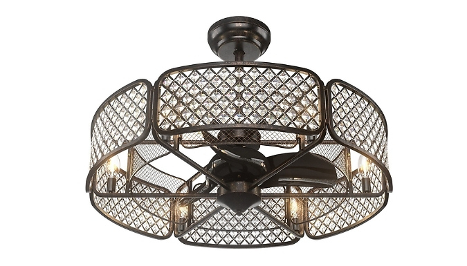 Caged Decorative Prism Ceiling Fan Light - 6 Speeds!