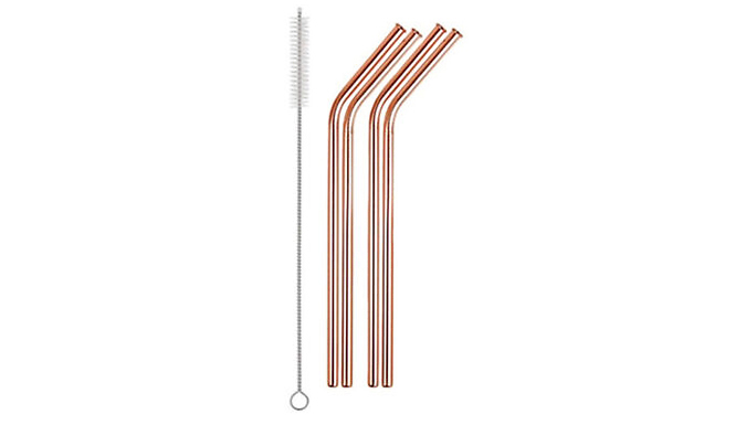 4-Pack Rose Gold Stainless Steel Straws With Cleaning Brush