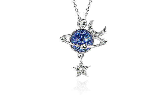 Moon Surrounding Fantasy Planet Star Necklace